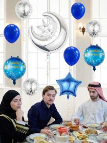 10 件开斋节气球套装 - 各式月亮、星星和铝箔气球，适用于斋月庆祝活动，通用派对装饰，铝箔和乳胶气球组合，无需电源 - 查看 7