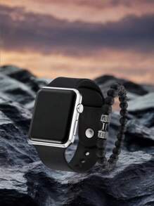 2 件/套时尚优雅方形儿童电子表黑色数字电子表带手链儿童礼物手表 - 黑色 - 查看 4