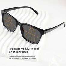 Photochromic Progressive Multifocal Reading Glasses, Readers, Square Frame, Fashionable Unisex Design - White - View 4