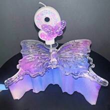 1pc Sparkling Happy Birthday Celebration Candles - Glittery Purple Ombre Butterfly Designed Birthday Number Candles (0-9), Cake Topper Decor For Birthday, Anniversary, Graduation Party, Adult Gathering, Dessert Table Decorations, Baking Supplies, Party Decorations,