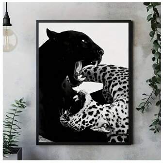 1st Leopard Och Jaguartryck, Svartvitt, Leopardmönster, Vintagefotografi, Modetryck, Djurväggkonst, Rolig Canvas Väggdekor För Hem Sovrum Kök Badrum, Hotell Café Kontorsrum Dekor Konstaffisch Oinramad
