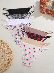 FINETOO 8 件装纯色印花无缝女士性感三角裤，舒适基本款内裤 - 彩色 - 查看 2