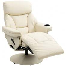 PU Leather Manual Recliner Armchair Lounge Chair With Cup Holder Pocket