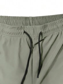 Men's Zipper Pocket Quick-Drying Shorts, Casual Slightly Stretch Breathable Drawstring Shorts For Summer Outdoor, Reflective - Khaki - View 4