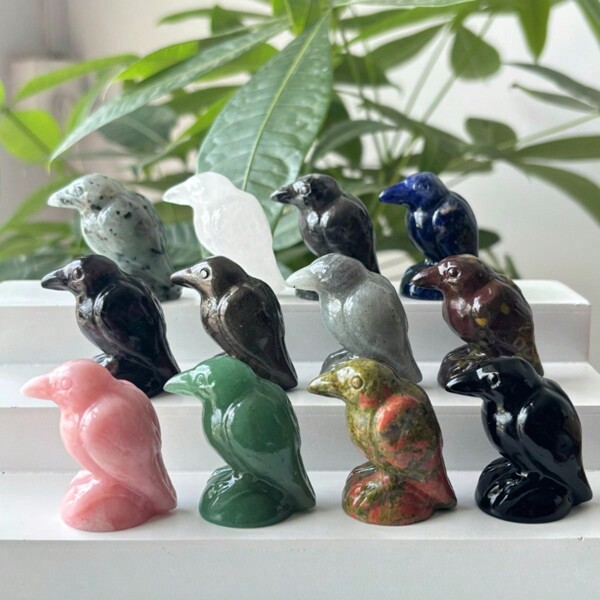 1pc 4cm Natural Crystal Raven Figurine, Crystal Carved Ornament, Raven Home Decor