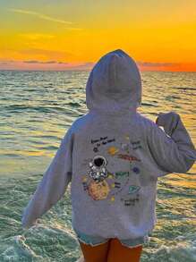1 szt. Tween Girl Casual Astronaut Space Adventure Print Pullover Hoodie Sweatshirt, ciepły i wygodny, odpowiedni dla uczniów, jesień/zima