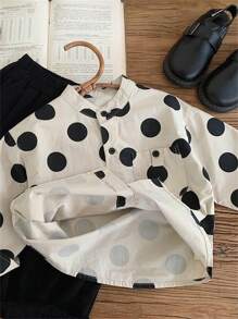 幼儿男孩/女孩圆点长袖衬衫、时尚上衣、春/秋