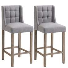 Taburetes de bar modernos, taburetes de bar tapizados con mechones, sillas de pub con respaldo, patas de madera de caucho para cocina, comedor, juego de 2, gris
