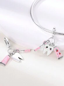 Silver Plated Charm Headphone Toothbrush Perfume Bear Cake Comb Cross Pink Series Chain Charm Pendant Ball Suitable For Bracelets DIY Women's Jewelry - Multicolor - View 2