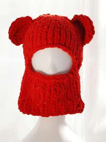 1pc Abby-Style Face Mask With Bear Ears Knitted Lined Ear Warmer Hood Knit Beanie, Warm For Autumn/Winter Winter Christmas Beanie Hat - 1pcs - View 8