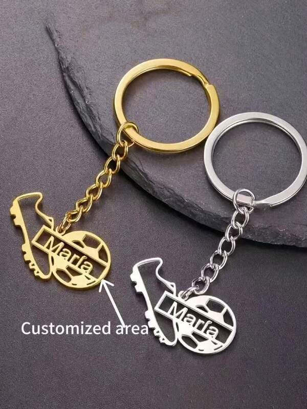1 st gepersonaliseerde roestvrijstalen sleutelhanger met voetbal en schoenen - naam, casual stijl, sportthema-accessoires, perfect voor tassen en rugzakken, ideale geschenken voor en verjaardagen
