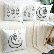 4pcs/Set Pillow Covers, Star, Moon And Lamp Patterns, Soft Plush Material - 45cm X 45cm - Home Decor - Comfortable, Indoor/Outdoor Party Supplies, Breathable (No Pillow Insert) - Multicolor - View 5