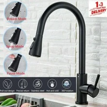1pc Pull-Down Sprayer Kitchen Faucet Black, 360 Degree Kitchen Sink Mixer Taps Pull Out Spout Spray Single Lever Mono Tap- Included Accessory Kit