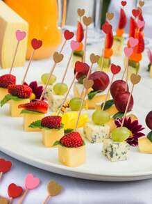 100 支情人节心形一次性竹签，创意艺术鸡尾酒牙签三明治签水果签，适合节日派对用品