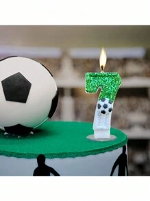 1pc Sparkling Sequin Football Shaped Birthday Candle With Holder, Sports Theme Party Decorations