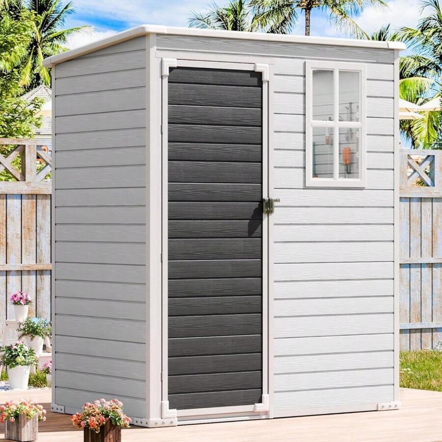 Resin Outdoor Storage Shed With Floor Included 8x6 FT, Large Waterproof Plastic Outside Garden ...