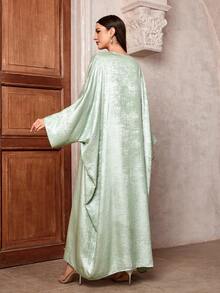 One Piece Women's Shiny Batwing Satin Open Kimono Abaya Muslim Kaftan Dress Islam Clothing Robe Outwear Long Coat - Mint Green - View 6