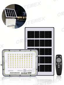 High-Power Portable Solar Floodlight Outdoor Waterproof Intelligent Remote Control Garden Emergency Light Super Bright High-Power Long-Lasting Floodlight Remote Timing Intelligent Light Control - Black and White - View 1