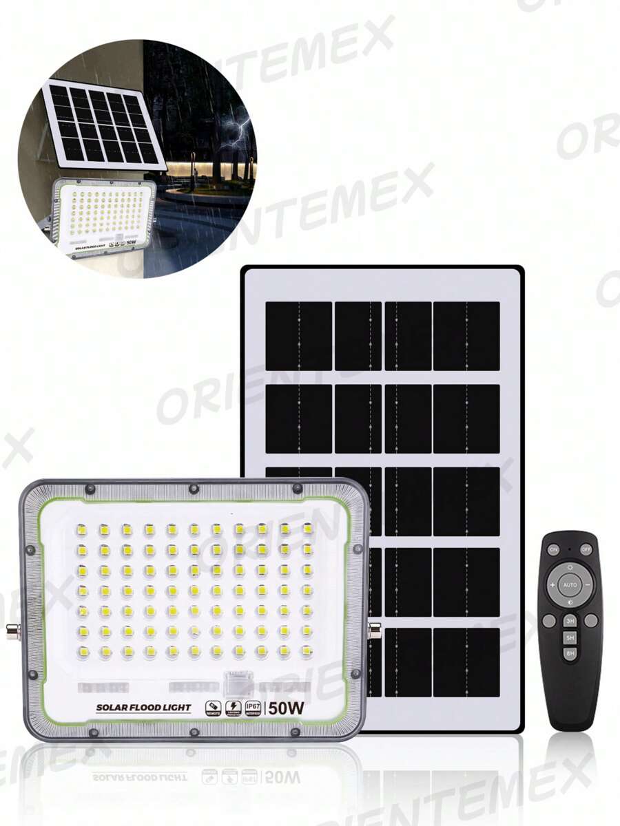 High-Power Portable Solar Floodlight Outdoor Waterproof Intelligent Remote Control Garden Emergency Light Super Bright High-Power Long-Lasting Floodlight Remote Timing Intelligent Light Control - Black and White - View 1