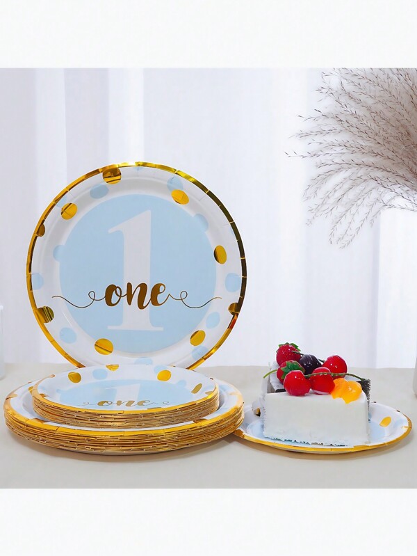 Conjunto de 12/24 peças, talheres descartáveis, pratos de papel descartáveis para aniversários e datas comemorativas, tecnologia de estampagem a quente digital 1, 2, 3, textura branca, sereia, eventos comemorativos, unicórnios, pratos de papel de 7 polegadas, papelão de 9 polegadas, pratos de comida, bandejas de festa