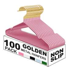 100/60/30/20/10/1pc Non Slip Hanger, Golden Metal Clothes Hangers Space Saving, Heavy Duty Rubber Coated Wire Hanger For Coat, Shirt, Dress, Pants-Wardrobe Organiser