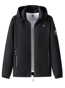 Men's Casual Hooded Windbreaker Jacket - Spring/Fall Relaxed Fit Zip Up Jacket With Pockets