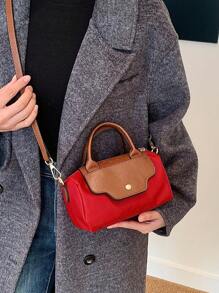 BEIKAMU 1 件女士时尚拼色手提包，适合办公室、通勤、购物、可调节肩带斜挎包 - 酒紅色 - 查看 4