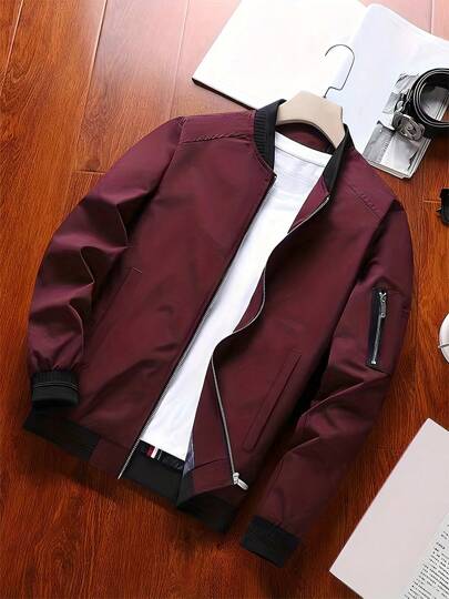 Chaqueta casual ligera para hombre Chaqueta de béisbol de manga larga, chaqueta de vuelo, corte regular, estilo casual