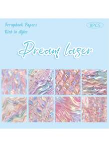 8 Sheets Pink Laser Faux Pearl Scrapbook Paper, Scrapbooking Supplies,Craft Paper,Junk Journal Paper,Decoupage Paper For Bullet Journal,Card Making,DIY Art Crafts Collages,School Supplies,Back To School