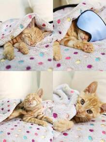 1pc Blue Polka Dot Warm Coral Fleece Blanket For Small/Medium/Large Dogs, Couch/Bed Cover Throw Rug