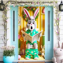 1 件涤纶复活节兔子装饰门横幅，35.43 * 70.87 英寸，兔子设计背景，家庭户外草坪门廊庭院装饰，春新年复活节狂欢派对横幅 - 彩色 - 查看 4