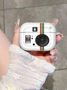 Leren textuur oortelefoonhoesje, creatieve instant camera-stijl beschermhoes compatibel met AirPods Pro 2e generatie, AirPods 1/2/3, draadloze Bluetooth-oortelefoon, minimalistische INS-stijl, zwart en wit