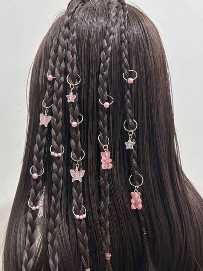 14 pezzi di anelli per trecce di capelli a forma di farfalla e orsetto carini per ragazze - perline a forma di perla - accessori essenziali per abiti da festa - scelta di regalo perfetta, accessori per capelli, gioielli per trecce