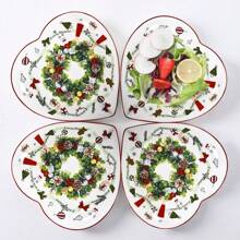 1 pieza Plato de porcelana con forma de corazón de 8 pulgadas, vajilla nueva de hueso de china para decoración navideña en la mesa, apto para lavavajillas, regalo para el Día de la Madre - Verde - Ver 4