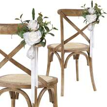 Hoa lụa nhân tạo Ghế trang trí lối đi đám cưới Hoa hồng trắng Trang trí lối đi cho băng ghế nhà thờ Ghế cưới ngoài trời Nơ ghế dài Trang trí lễ cưới Bố trí hoa cưới Quà tặng tiệc Trang trí phòng cô dâu - Hoa Hồng Trắng Bạch Đàn - Xem 12