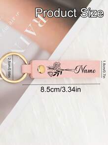 LICVIC 1pc Custom Birth Flower Leather Keychain, Personalized Engraving Name Keychain, With Key Rings Rivets, 8.5cm/3.34in, 4 Colors Green/White/Pink/Blue - Style a - View 2