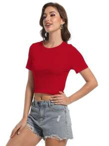 OUTBALL Women's Crop Top Summer Fashion Tight T-Shirt Slim Fit