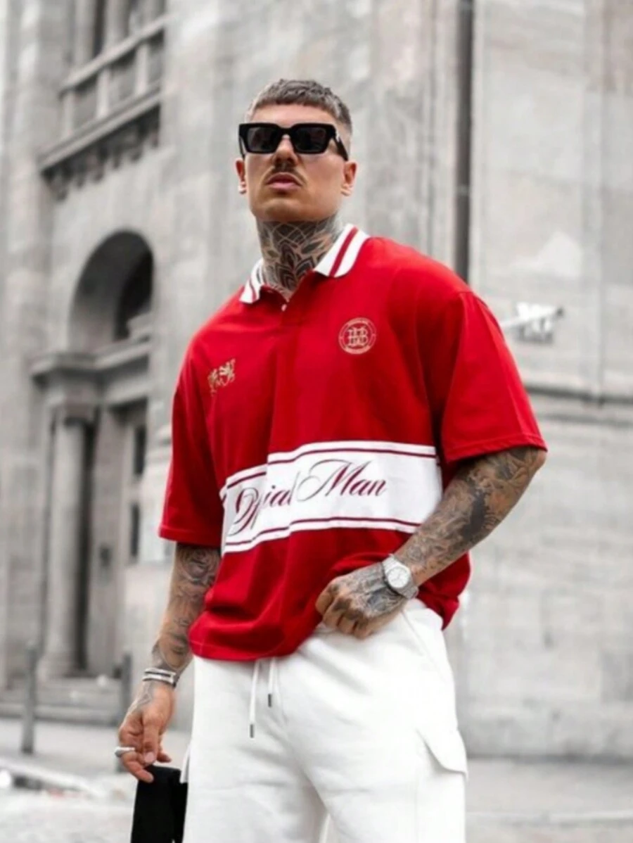 2025 Spring & Summer Men's Fashion Casual Oversize Soft Breathable Polo Shirt, Ins Style - Red - View 1