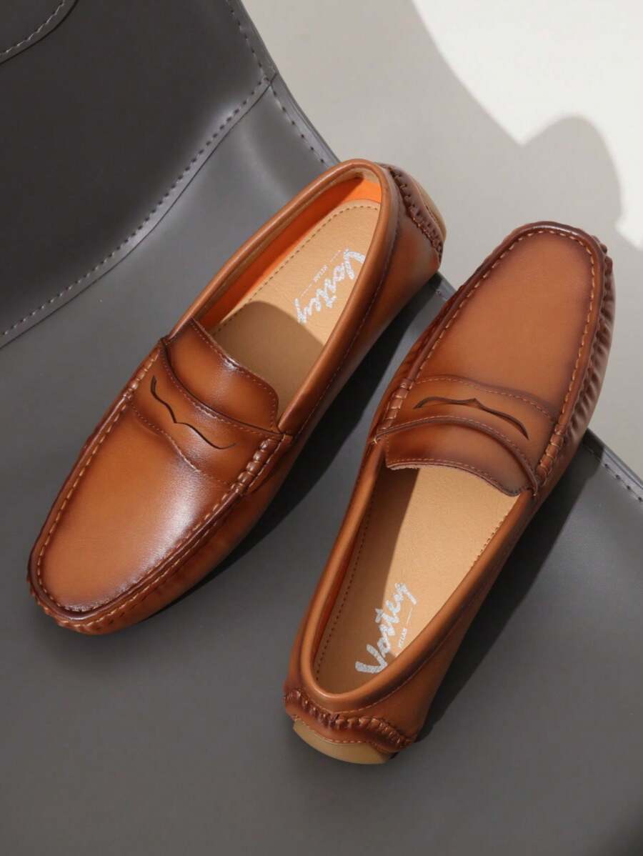 VOSTEY SHOESMORE Men's Loafers Slip On Shoes Black Loafers Driving Brown Loafers Casual Penny White Loafers For Men - BMY3002-拋光棕 - 查看 1