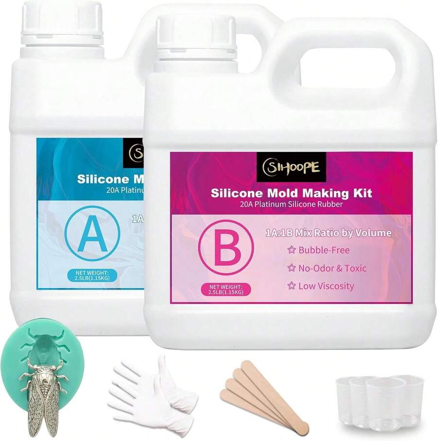 Silicone Mold Making Kit - 20A Platinum Liquid Silicone Rubber For Mold Maker Jade Green Flexible & Food Safe Mix Ratio 1:1 For Casting 3D Resins Molds DIY Soap Candle Plaster Clay (5, Pounds) - 無色 - 查看 1