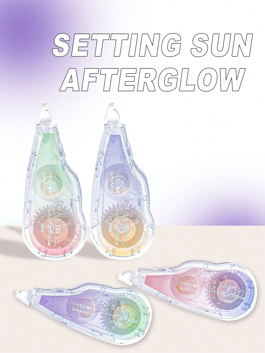 Set de 3 cintas correctoras transparentes de degradado, 90 metros en total, con diseño de corazones lindos para chicas, muy atractivas, de gran capacidad y de aplicación suave, ideales para uso estudiantil (30 metros por cinta)