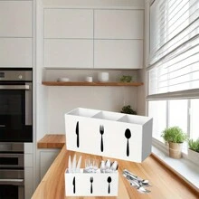 1 pieza Caja multiusos y multicolor con 3 compartimentos, estante de almacenamiento de utensilios de cocina, caja para cubertería de 3 rejillas, organizador de almacenamiento grande para cubiertos, apto para servilletas, cucharas, tenedores, cuchillos y suministros de cocina
