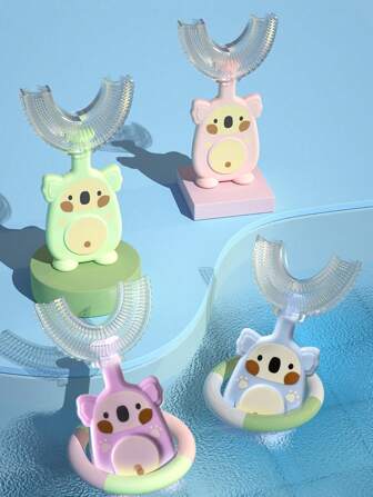 1/3/4 unidades Cepillo de dientes manual en forma de U para niños de silicona, cepillo de dientes pequeño de limpieza oral manual en forma de árbol encorvado adecuado para niños de 2 a 6 años