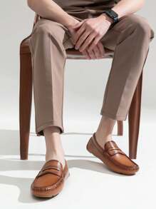 VOSTEY SHOESMORE Men's Loafers Slip On Shoes Black Loafers Driving Brown Loafers Casual Penny White Loafers For Men - BMY3002-拋光棕 - 查看 2
