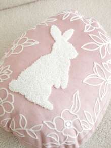 1件复活节粉色兔子刺绣不规则形状抱枕套，春季花卉抱枕套，复活节装饰蛋形靠垫套，适合室内装饰，春夏款，不含枕芯 - 粉色 - 查看 6
