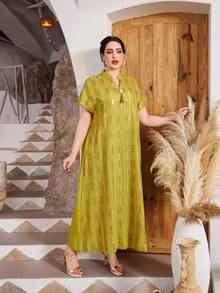 Elegant Arabic Women's V-Neck Dress With Embroidery & Metallic Threads, Graceful & High-End, Green Color, Spring/Summer 2025, Ramadan - Green - View 7