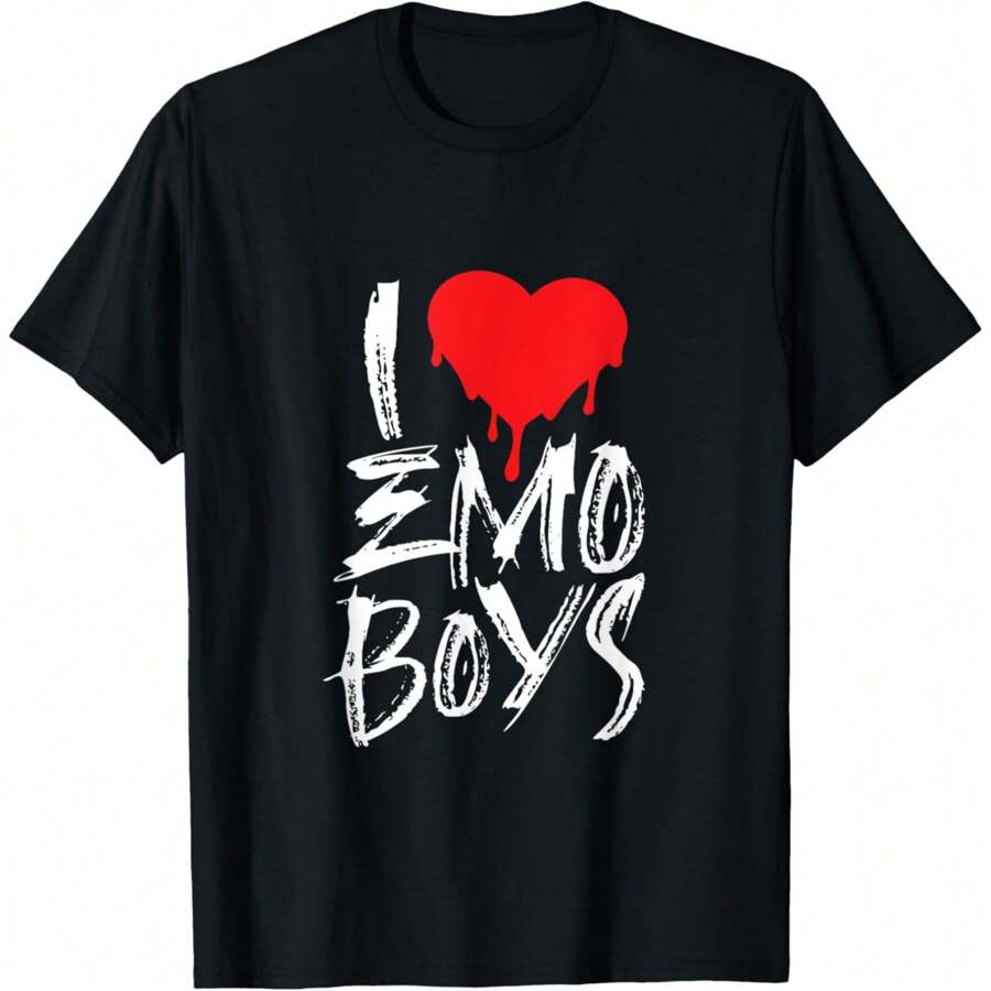 I Love Emo Boys Goth Grunge Alt 2000s Punk Scene Emo Girl T-Shirt - màu đen - Xem 1