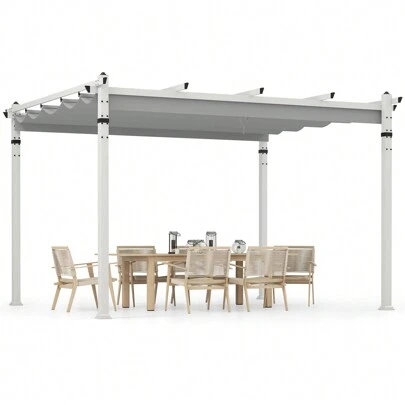 Homasis 12' X 10' Outdoor Pergola W/ Retractable Canopy Aluminum Frame Anchors Patio