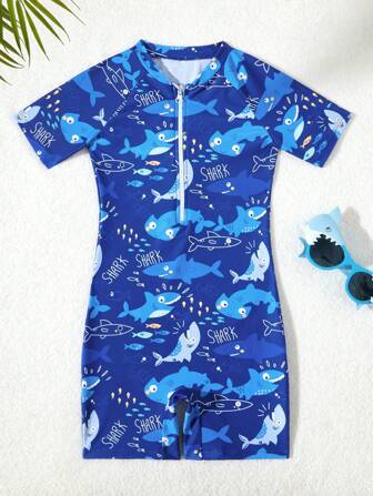 Bóxer de baño de una pieza con tema del mundo oceánico para niño preadolescente