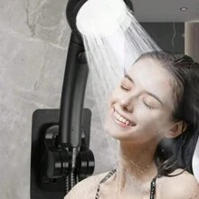 3pcs Easy To Install Adjustable Shower Head Bracket - No Drilling Required, Waterproof ABS Bracket With Hooks, Suitable For Bathroom Accessories Home Bathroom Decor